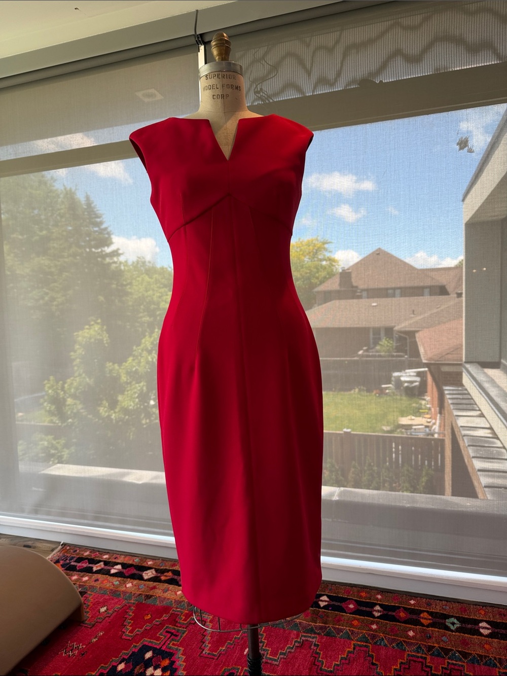 DKNY Red Sleeveless Midi Sheath Dress